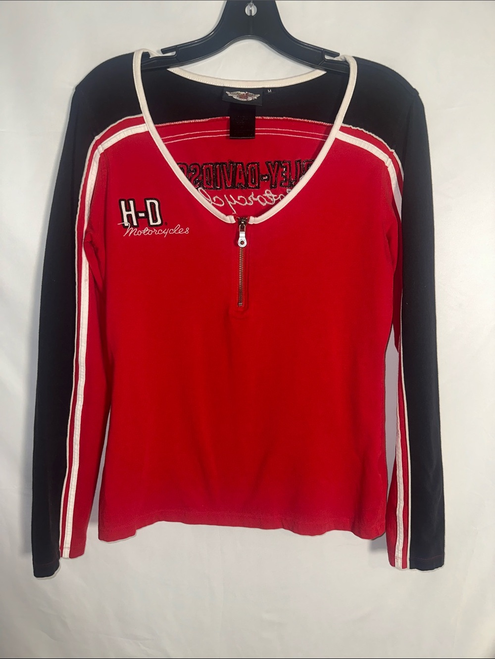 Harley-Davidson Red & Black Zip-Up Long Sleeve Women's Top